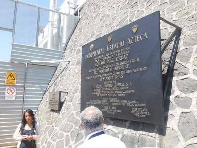 Hand of God and Mexico 86 Memories: Visiting Estadio Azteca, Ciudad de Mexico, Mexico Plaque marking opening of Estadio Azteca in the 60s.