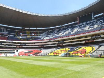 Hand of God and Mexico 86 Memories: Visiting Estadio Azteca, Ciudad de Mexico, Mexico Pitchside by the half way line.