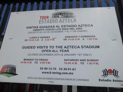 Hand of God and Mexico 86 Memories: Visiting Estadio Azteca, Ciudad de Mexico, Mexico Opening times of the tours.