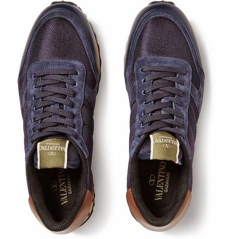 Valentino's New Verve:  Valentino Suede and Leather Trimmed Mesh Sneaker