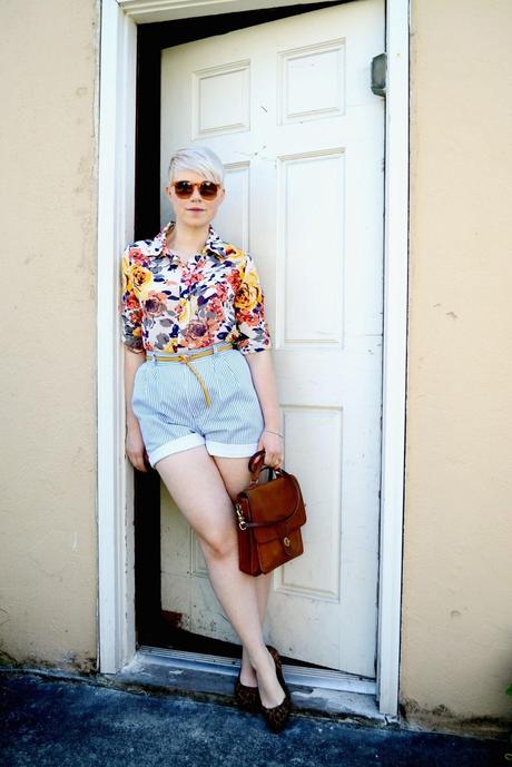Look of the Day: Floral Blouse & Striped Shorts