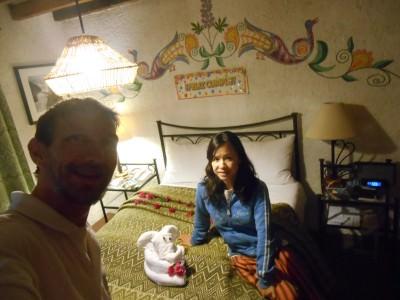 Staying at Hotel Villas Casa Morada, San Cristobal de las Casas, Mexico In the bedroom with the birthday surprise.
