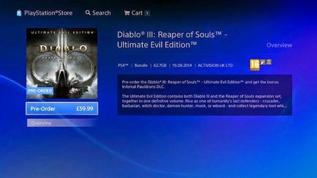 Diablo 3: Ultimate Evil Edition is a 62.7 GB download on PS4