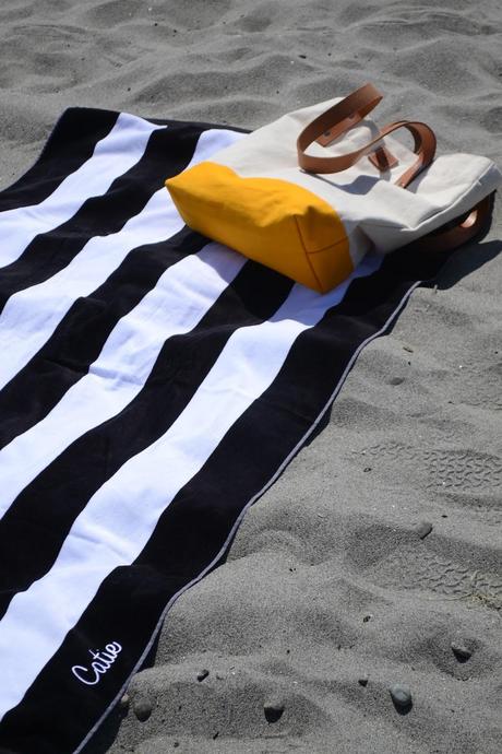 9th & Elm, stripes, beach, towel, sand, Tarboo, tote bag