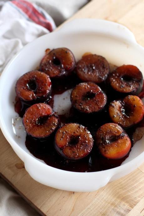 Gluten-Free Almond Chocolate Layer Cake with Roasted Plums Roasted Plums