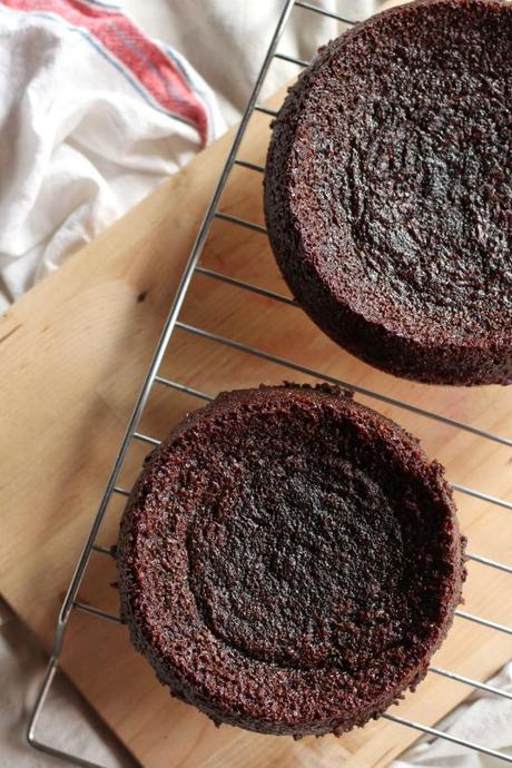 Gluten-Free Almond Chocolate Layer Cake with Roasted Plums Chocolate Cake Layers