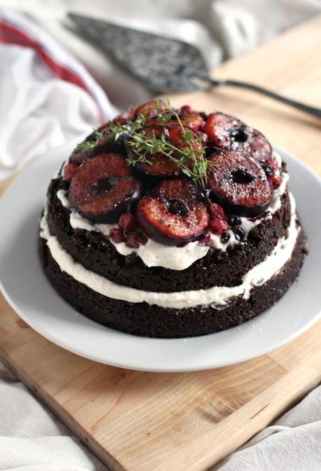 Gluten-Free Almond Chocolate Layer Cake with Roasted Plums Chocolate Plum Cake