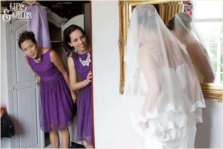 Broadoaks Wedding Photographer Windermere || Tux & Tales Photography || Bride Preparation bridesmaids peeking
