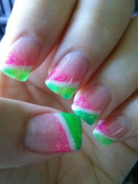 Pink and Green nail art designs