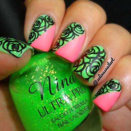 Pink and green Nail art designs