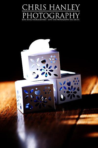Lovely die cut wedding favour boxes with blue sweeties inside