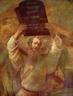 Moses with the tablets of the Ten Commandments...