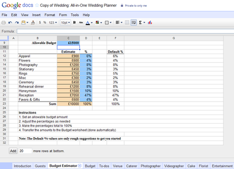 Google's wedding planning tools - the budget estimator