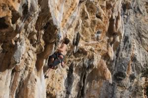Climbing Nostradamus 7b in Rocca Della Basura