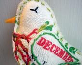 December-Vintage Tea Towel Bird-Balsam Scented Ornament