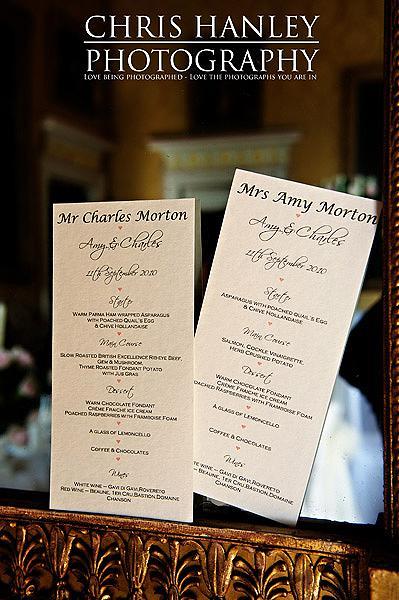 Amy and Charlie's wedding menus (doesn't it sound lovely!