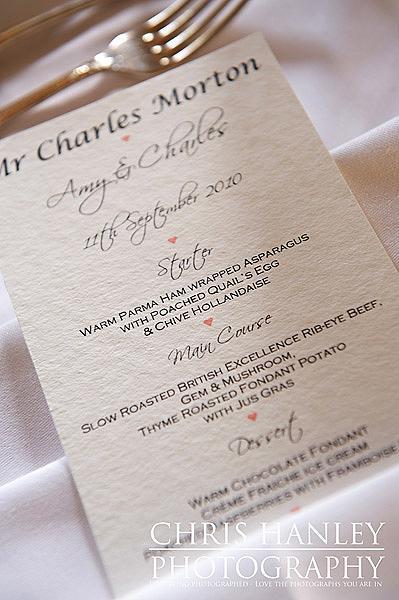 A wedding menu for a stately home