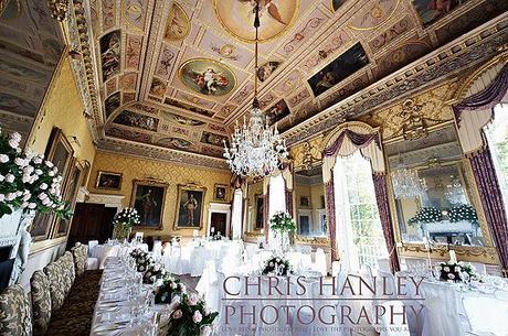 Brocket Hall laid out for a wedding reception. Chris Hanley describes this wedding day as majestic, and I can see why. Wow.