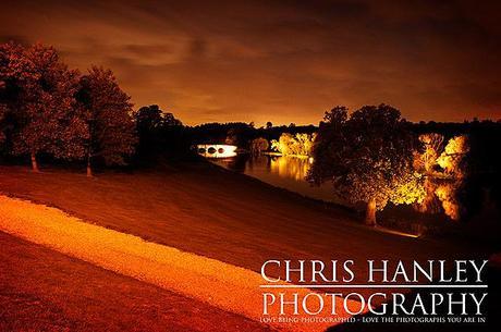 The sun sets on Brocket Hall after the wedding