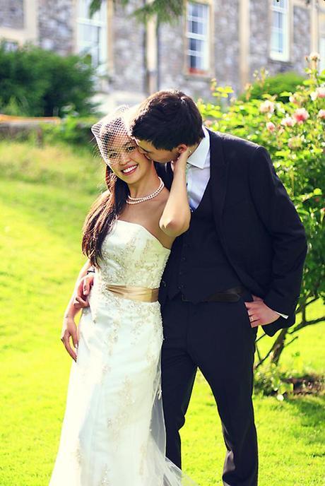 A romantic photo of the bride and groom