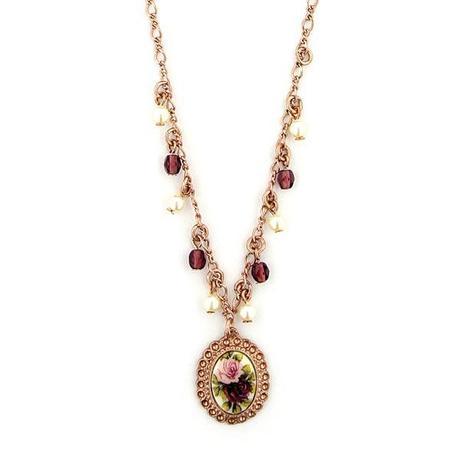 pearls and beads porcelain rose necklace: 42631