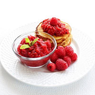 Apple Raspberry Sauce and Ricotta Pancakes