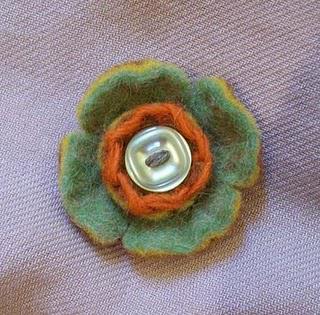 Green Felt Flower Brooch