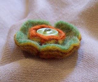 Green Felt Flower Brooch