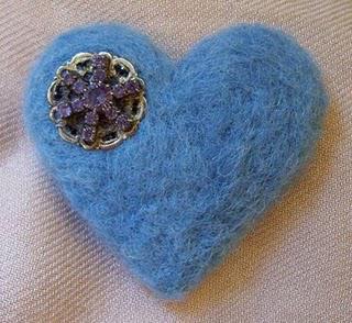 Blue Felt Brooch Embellished with Old Vintage Earring