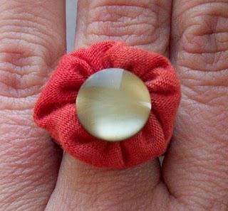 Orange Fabric Ring with Green Button Orange Fabric Ring with Green Button