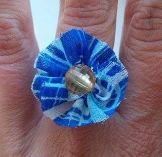 Blue Fabric Ring with Orange Bead Blue Fabric Ring with Orange Bead