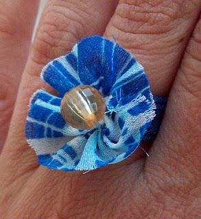 Blue Fabric Ring with Orange Bead