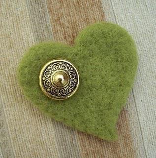 Green Felt Brooch with Old Vintage Button Green Felt Brooch with Old Vintage Button
