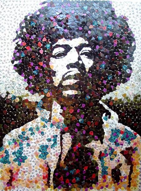 Jimi Hendrix portrait with 5000 guitar picks