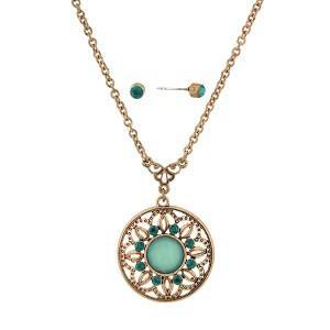 sea green medallion necklace and earring set
