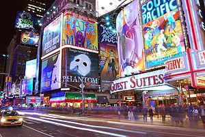 Broadway show billboards at the corner of 7th ...