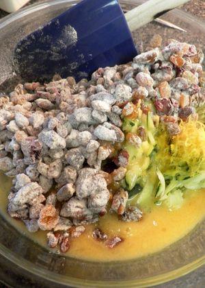 Fruit & Nut Palooza Zucchini Cake - combine wet & dry