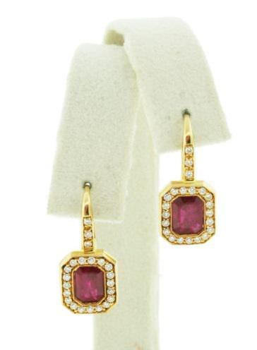 18K Yellow Gold and Ruby Lever Back Earrings Made by Hamilton of Palm Beach