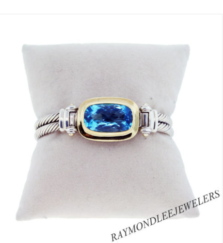 David Yurman Sterling Silver and 18K Yellow Gold with Blue Topaz Bracelet