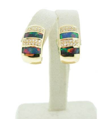 14K Yellow Gold, Diamond and Black Opal Inlay J-Hoops