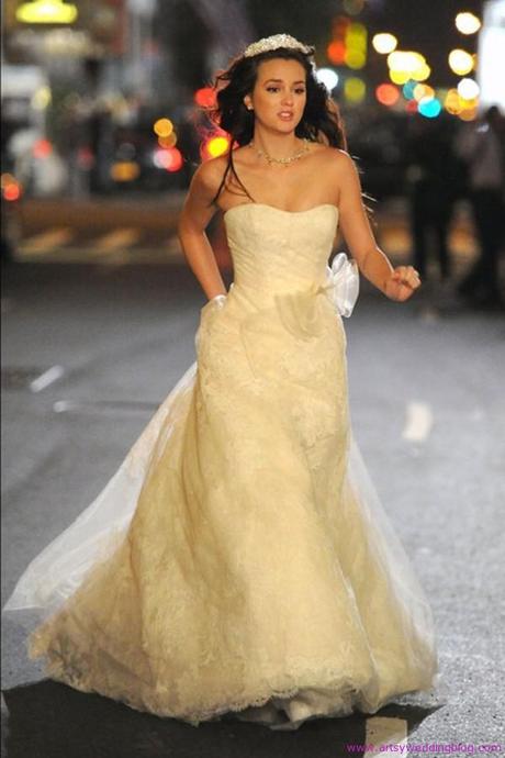 Leighton Meester dashes through New York…in a bridal gown!