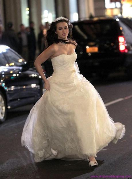 Leighton Meester dashes through New York…in a bridal gown!