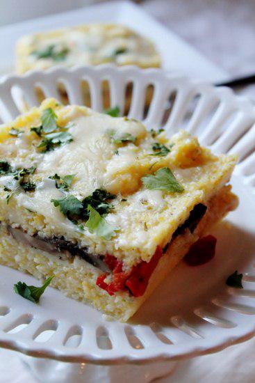 Food: Roasted Red Pepper and Mushroom Polenta Layers.