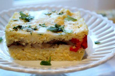 Food: Roasted Red Pepper and Mushroom Polenta Layers.