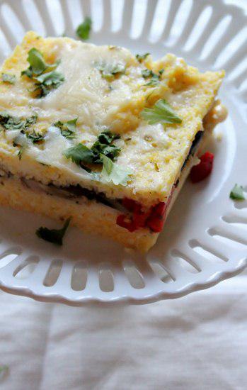 Food: Roasted Red Pepper and Mushroom Polenta Layers.