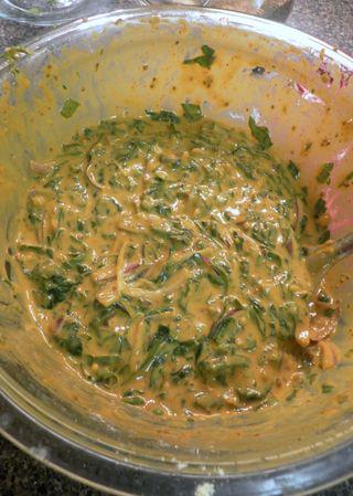 Spinach Pakoras - Stir batter and oil