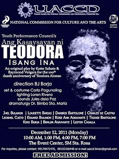 Original play on Teodora Alonzo, on the occasion of her death centenary