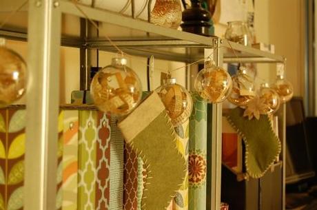 handmade ornament and stocking garland