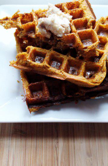 Food: Whole Wheat Pumpkin Waffles with Maple Cinnamon Butter.