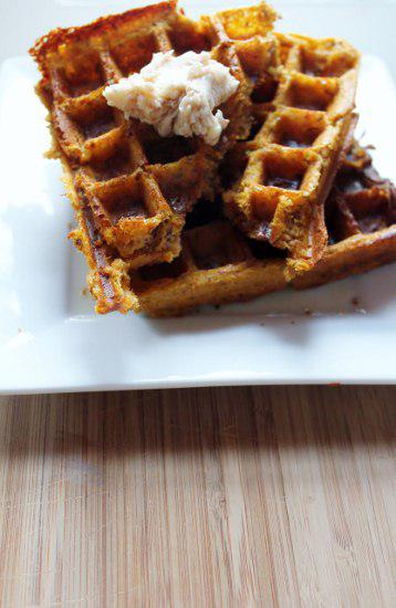 Food: Whole Wheat Pumpkin Waffles with Maple Cinnamon Butter.